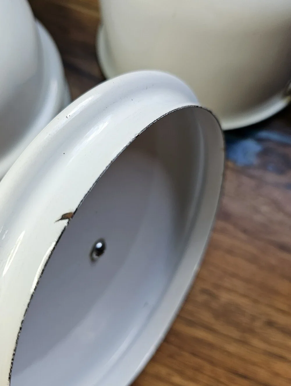 Vintage Vollrath Ware Enamel Double  Boiler 3 Piece Set White Black Trim